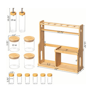 Scaffale da cucina a 3 livelli <span class=keywords><strong>con</strong></span> coperchi <span class=keywords><strong>in</strong></span> bambù e contenitori <span class=keywords><strong>in</strong></span> <span class=keywords><strong>vetro</strong></span>, porta spezie <span class=keywords><strong>con</strong></span> 6 barattoli dosatori - Product Image 3