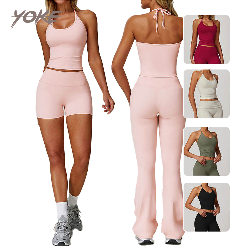 New Strappy Halter Open Back Yoga Tank Top With Removable Pads Casual Tight Sports Quick-Drying Workout Shirt Women All-Activity