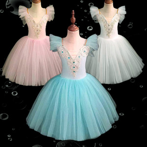 Abito da Danza Classica Midi per Ragazze, Tutù Ricamato Bianco e Rosso, Costume da <span class=keywords><strong>Ballerina</strong></span> per Competizioni - Product Image 1