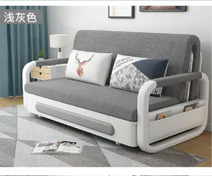 现代客厅高档深蓝色沙发功能性折叠沙发暨床带存放处