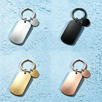 Porte-clés double étiquette en acier inoxydable sablé Ywyougang, avec plaque d'identification et breloque ronde vierge pour gravure laser DIY, cadeau