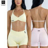 Nouvelles couleurs arrivées, ensemble de 2 pièces sans couture, soutien-gorge de sport court en nylon et élasthanne doux pour femmes, pour le fitness et le yoga