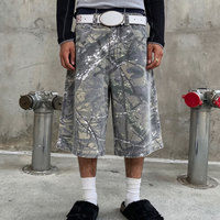 Shorts en jean camouflage rétro pour homme, coupe ample, taille mi-haute, style streetwear décontracté, Bermuda