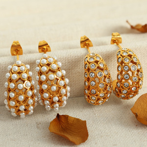 Gold Plated <b>Cuff</b> <b>Earrings</b> With Rhinestones And Pearls Geometric Shape For Party Women Jewelry EH406 EH407 - Product Image 1