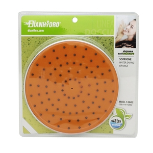Soffione Doccia Arancione da 200mm a Risparmio Idrico, Accessorio per Rubinetto Bagno - Product Image 1