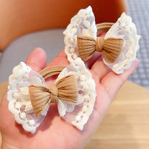 Elastici per capelli con fiocco in pizzo per bambine, graziosi elastici per coda di cavallo, accessori per capelli per neonate - Product Image 3