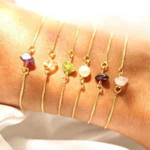 Bracelet ajustable en or 18 carats avec <span class=keywords><strong>pierre</strong></span> de naissance, cristal naturel brut, <span class=keywords><strong>pierre</strong></span> précieuse, fabrication artisanale, fermoir coulissant, cadeau pour elle - Product Image 2