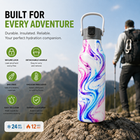 Bouteille d'eau en acier inoxydable de 24 oz avec poignée détachable, couvercle à fermeture hermétique, large ouverture, bouteille de sport pour l'école et le camping