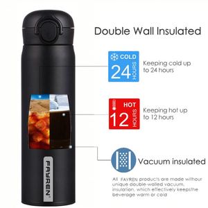 FAYREN Stainless Steel Hip Flask & Thermoses for Back to School Double Wall Vacuum Insulated Sports <b>Water</b> <b>Bottle</b> with Double Lid - Product Image 6