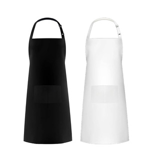 Custom Solid Color Long Bib Adjustable Waterproof Print Logo 2 Pockets Black Polyester Cotton Cooking Kitchen Apron