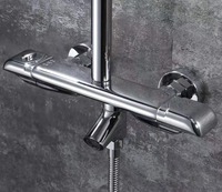 Colonne de douche thermostatique en laiton contemporaine de haute qualité Chrome poli fini double poignée pluie douchette pour