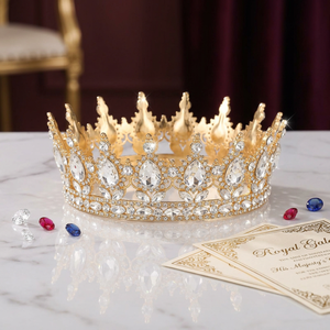 Couronne de luxe en strass de cristal, diadème rond en alliage pour décoration de gâteau, fête de mariage et bouquet floral - Product Image 3