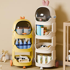Étagère de rangement multifonctionnelle <span class=keywords><strong>à</strong></span> <span class=keywords><strong>3</strong></span> niveaux, chariot roulant en plastique empilable, organisateur de rangement pour jouets d'enfants avec <span class=keywords><strong>roulettes</strong></span> - Product Image 5