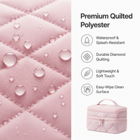 Pochette de maquillage personnalisée avec logo, rose blush, matelassée, pour femmes, double fermeture éclair, imperméable, grande capacité, avec poignée