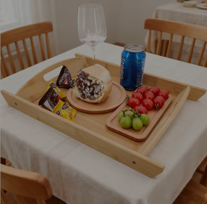 Plateau de service portable classique en laque sculptée, créatif, en bambou, durable, pour aliments et boissons, cuisine, salon, salle de bain - Product Image 1