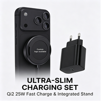Chargeur sans fil magnétique universel 25W avec support pour téléphone, certifié Qi2.2, comprend une prise US et un ensemble de prises EU compatibles