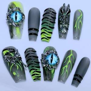 Hecho a mano cubierta completa prensa falsa Artificial en la punta de las uñas reutilizable uñas francesas flor Acrílico falso magnético Rhinestone <span class=keywords><strong>bailarina</strong></span> - Product Image 1