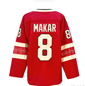Camiseta de hockey sobre hielo roja, unisex, para adultos, 100% poliéster, transpirable, antibacteriana, con estampado digital, nombre y número personalizados - Product Image 2