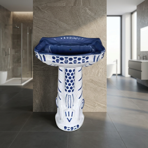 Lavabo public rond en granit de luxe sur pied avec piédestal, lavabo de salle de bain d'hôtel 9L poli - Product Image 1