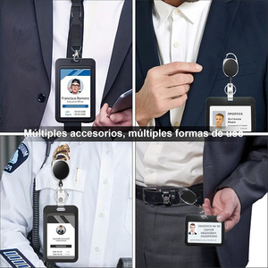 Black name tag/ID <b>lanyard</b> set with retractable buckle, back clip, anti-loss rope, detachable <b>polyester</b> <b>lanyard</b>, and keychain. - Product Image 4