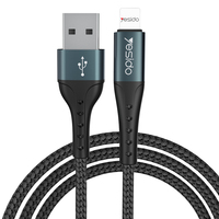 YESIDO kabel data USB pengisian daya cepat, kabel data USB ke IP ke mikro hingga tipe-c, kabel tembaga kepang nilon bahan Aloi Aluminium 2 meter