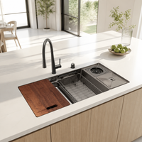 Robinet cascade en acier inoxydable 304 intelligent de luxe fait à la main évier de cuisine à bol unique avec fonction à un trou