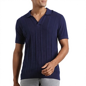 Polo en tricot pour homme, manches courtes, bleu marine uni, col à bouton unique, détails de couture, vêtement d'été, pull pour homme - Product Image 6