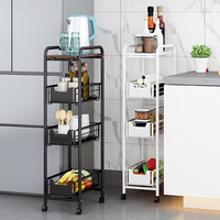 Chariot de rangement mobile multi-niveaux en fer forgé style PYJ pour réfrigérateur de cuisine, étagère de rangement mobile pour légumes