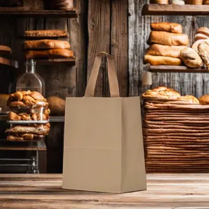 Tas kertas Kraft desain kustom yang dapat menjadi kompos UNTUK RESTORAN dan mengirimkan layar pengiriman tas kertas kerajinan cetak untuk pengemasan roti