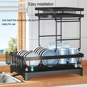 Égouttoir à vaisselle et assiettes en métal à 2 niveaux Jiangmen avec égouttoir à eau et supports organisateurs pour comptoir de cuisine - Product Image 3
