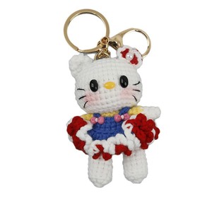 Porte-clés chat en crochet fait main avec nœud, chat blanc et brun avec nœud perlé, robe à volants, fermoir mousqueton doré, breloque <span class=keywords><strong>de</strong></span> sac - Product Image 5