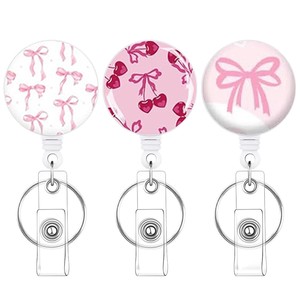 Bow-tie badge scroll with easy-pull clasp, stretchable 0.8mm thickened nylon thread, <b>ID</b> card <b>holder</b> with key ring. - Product Image 5