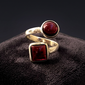 Double Stone <b>Rings</b> with Real Red Garnet Gemstone <b>925</b> Sterling <b>Silver</b> Bezel Setting Inlay Technology - Product Image 3