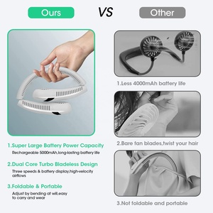 Nouveau design, ventilateur de cou portable sans pales, rechargeable, électrique, à affichage numérique LED, pliable, pour l'extérieur, avec trois vitesses - Product Image 6