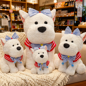 Peluche de Perro Personalizado, Juguete de Peluche Suave, Cachorro Blanco con Lazo, para Regalo Infantil y Decoración del Hogar - Product Image 1