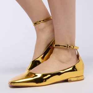 Sandales carrées argentées personnalisées pour femmes, escarpins décontractés à bride cheville pour dames, chaussures plates métalliques de bureau pour femmes - Product Image 2