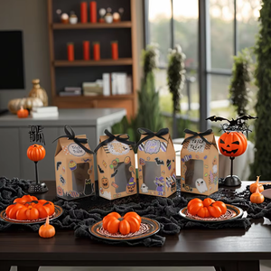 4 diseños de cajas Kraft para regalo de fiesta de Halloween con ventana <span class=keywords><strong>Trick</strong></span> <span class=keywords><strong>or</strong></span> <span class=keywords><strong>Treat</strong></span> Sweet Goodie decoraciones cajas con cintas - Product Image 6