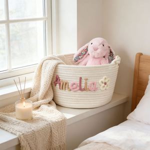 Panier cadeau moderne personnalisé pour bébé, broderie, corbeille de rangement en coton pour jouets, organiseur de couches, grande capacité, organisateur de linge - Product Image 5