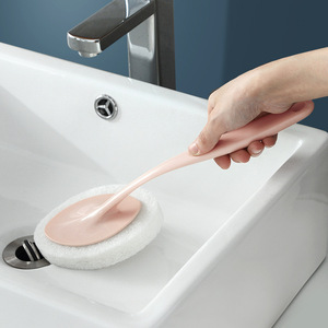 Bathroom Cleaning Brush Long Handle Oval Shape Sink Bathtub Tile Cleaner Nordic Pink White Gray Replacement Head Pack - Product Image 1