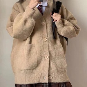 Cardigan <span class=keywords><strong>en</strong></span> tricot jaune clair pour femme, collection printemps-automne 2026, coupe ample et polyvalente, style étudiant crème - Product Image 3