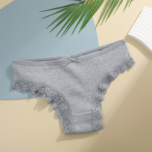 Braguitas de bikini de algodón acanalado para mujer |   Lencería con lazo y encaje de talle bajo |   Nueva Llegada - Product Image 6