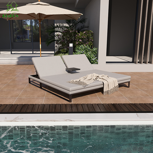 VillaLeisure Facilities Home Beach Chaises longues Hotel Outdoor Aluminium Frame Two Seat Double Sun Bed for Poolside - Product Image 1