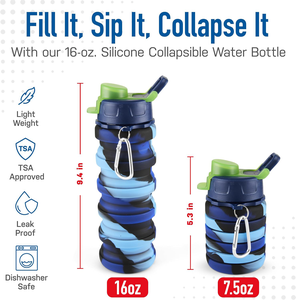 Bouteille d'<span class=keywords><strong>eau</strong></span> pliable en silicone sans BPA, sac coloré, accessoires pour bouteille d'<span class=keywords><strong>eau</strong></span> pour le camping et la randonnée, sans substances nocives - Product Image 2