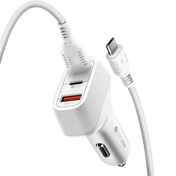 12W type-c car charger PD 3 USB port QC3.0 Cigarette lighter charger With Cable For Apple 12
