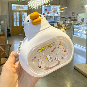 Bouteille d'eau portable en plastique pour enfants Kawayii Ducky, avec couvercle à clapet, paille et motif de dessin animé pour pique-nique - Product Image 1