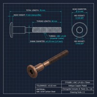 Tornillo hexagonal de acero al carbono cincado a medida de fábrica 1/4-20 x 70 mm para herrajes de armarios de inodoros y baños públicos