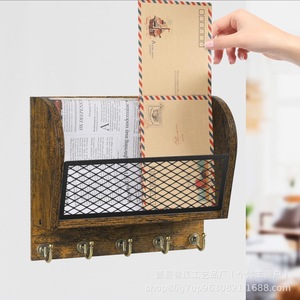 Cross-border wall-mounted magazine <b>organizer</b>, retro <b>file</b> <b>organizer</b>, office mail <b>organizer</b>, solid wood storage rack - Product Image 4