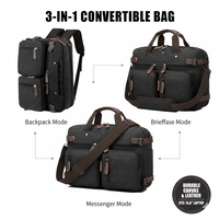 Sac à dos convertible vintage en toile, sac messager à bandoulière, sac de voyage pratique, sacoche pour ordinateur portable pour hommes et femmes