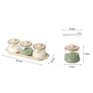 Aanpasbare 3-delige kruidenpottenset met deksel, inclusief lepel en dienblad, keukenkruidenpotjes voor thuisgebruik - Product Image 1