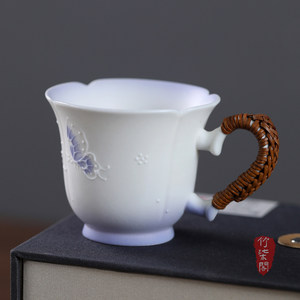 Bamboo Woven Tea <b>Cup</b> Porcelain Hand Painted Butterfly New Chinese Style Master <b>Cup</b> Tasting <b>Cup</b> Single <b>Cup</b> - Product Image 4